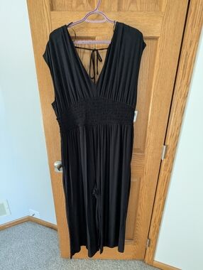 Old Navy Black V-Neck Smocked Waist Jumpsuit